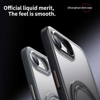 For iPhone 16e Double Ring MagSafe Magnetic Holder Phone Case(Transparent) by bashfashion