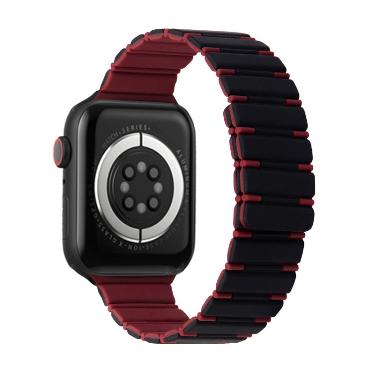 For Apple Watch SE 2023 44mm Two-color Magnetic Silicone Watch Band(Black Wine Red) by bashfashion
