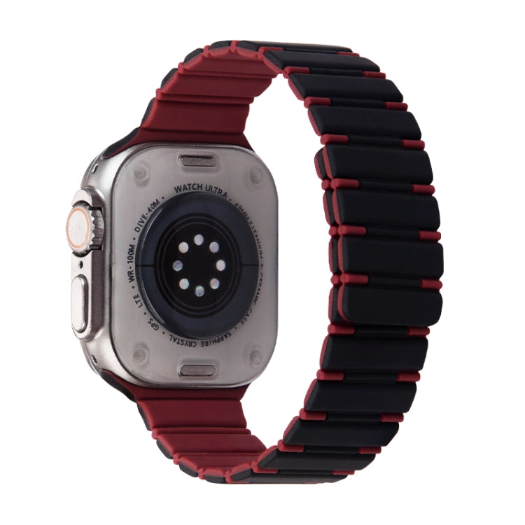 For Apple Watch Ultra 2 49mm Two-color Magnetic Silicone Watch Band(Black Wine Red) by bashfashion