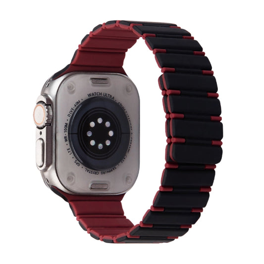 For Apple Watch Ultra 2 49mm Two-color Magnetic Silicone Watch Band(Black Wine Red) by bashfashion