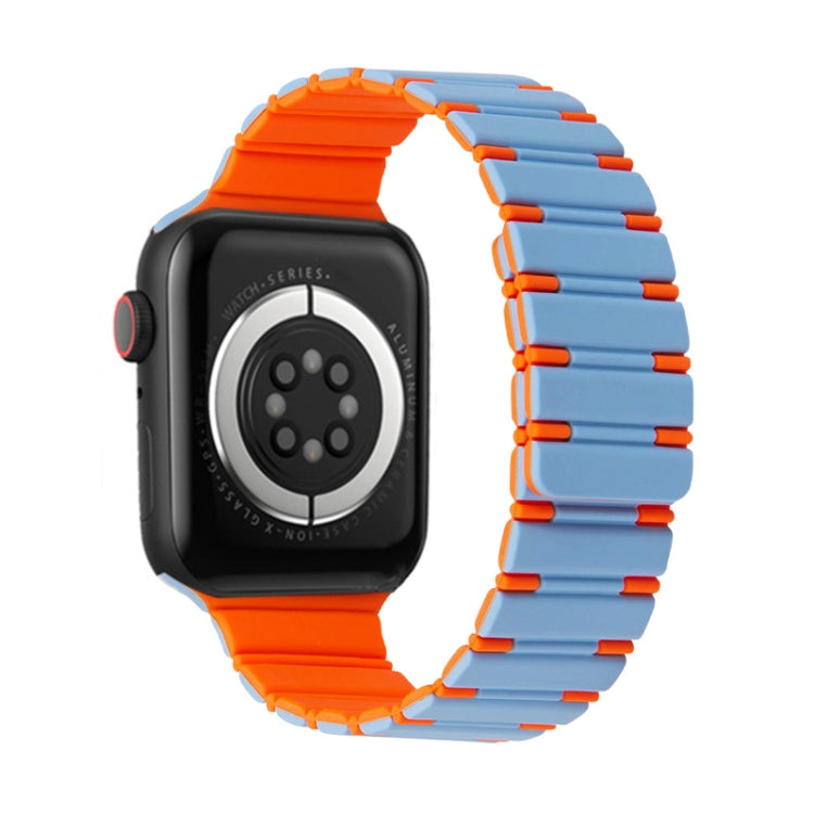For Apple Watch Series 9 45mm Two-color Magnetic Silicone Watch Band(Mist Blue Orange) by bashfashion