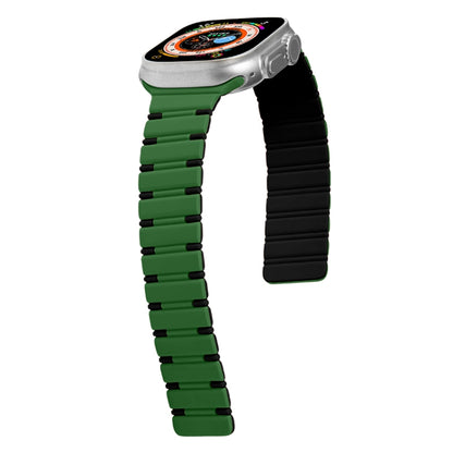 For Apple Watch Series 9 41mm Two-color Magnetic Silicone Watch Band(Green Black) by bashfashion