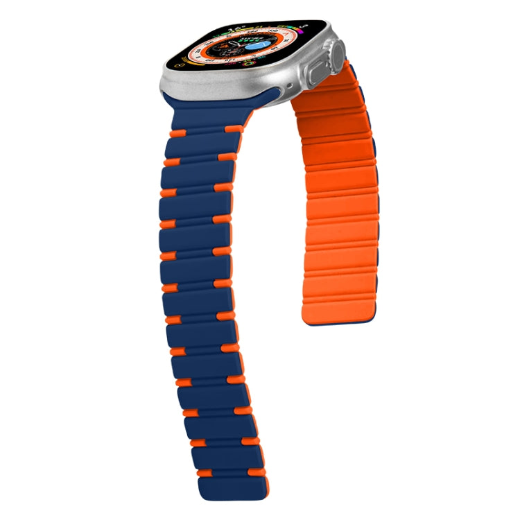 For Apple Watch Series 9 41mm Two-color Magnetic Silicone Watch Band(Midnight Blue Orange) by bashfashion