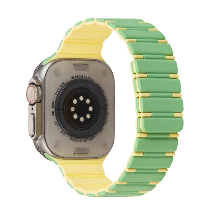 For Apple Watch Ultra 49mm Two-color Magnetic Silicone Watch Band(Mint Light Yellow) by bashfashion
