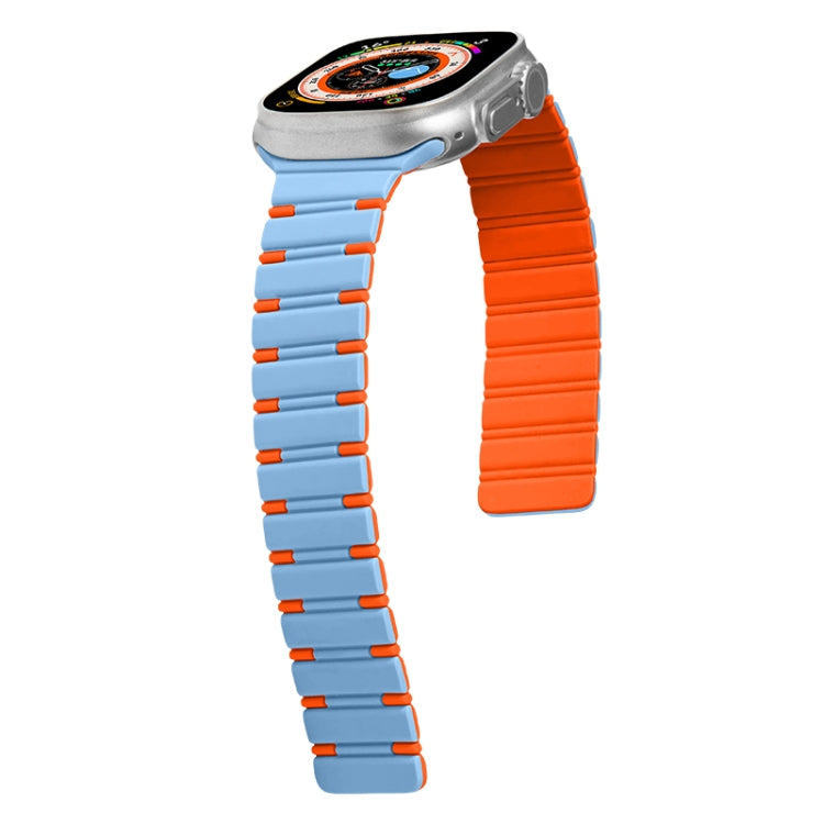 For Apple Watch SE 2022 44mm Two-color Magnetic Silicone Watch Band(Mist Blue Orange) by bashfashion