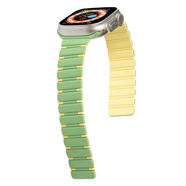 For Apple Watch SE 2022 44mm Two-color Magnetic Silicone Watch Band(Mint Light Yellow) by bashfashion