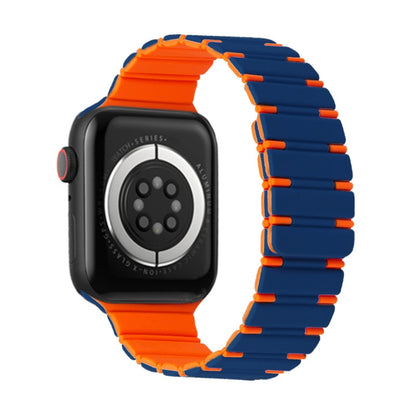For Apple Watch SE 2022 44mm Two-color Magnetic Silicone Watch Band(Midnight Blue Orange) by bashfashion