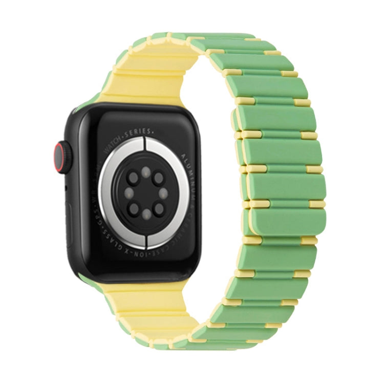 For Apple Watch SE 40mm Two-color Magnetic Silicone Watch Band(Mint Light Yellow) by bashfashion