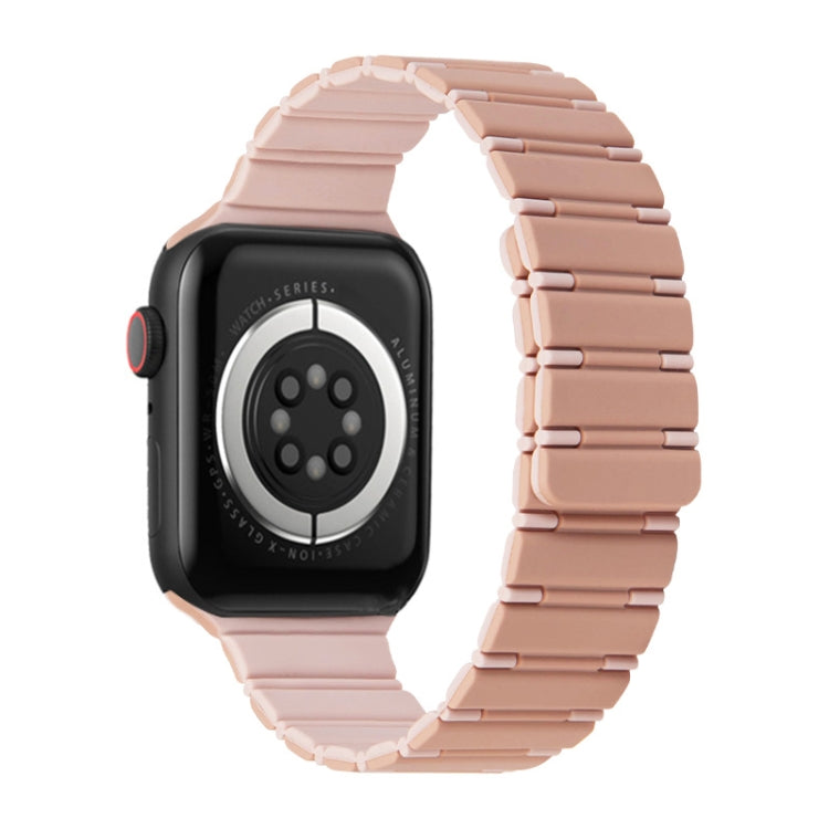 For Apple Watch SE 44mm Two-color Magnetic Silicone Watch Band(Pink Rose Grey) by bashfashion