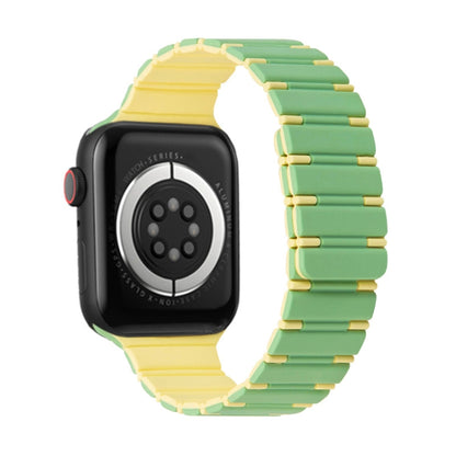 For Apple Watch SE 44mm Two-color Magnetic Silicone Watch Band(Mint Light Yellow) by bashfashion
