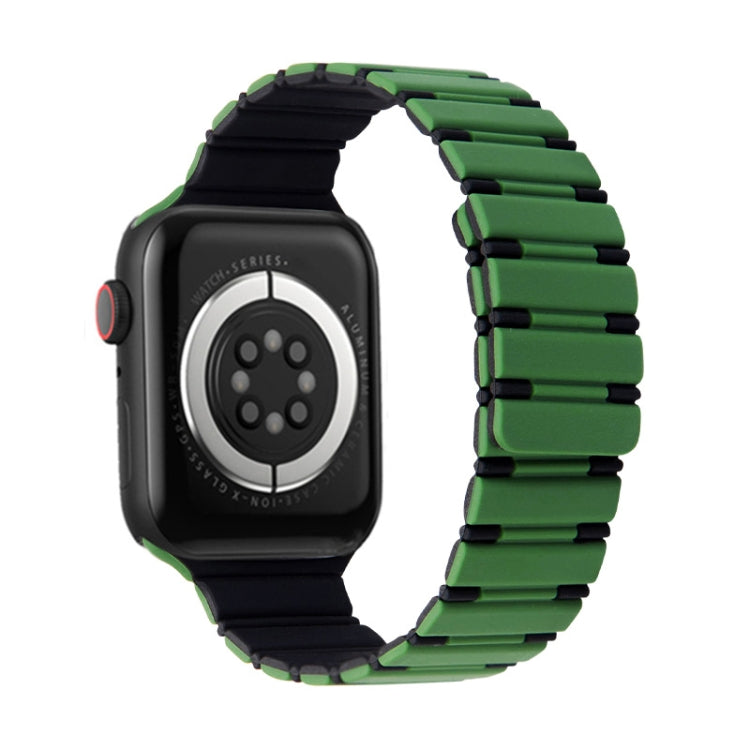 For Apple Watch SE 44mm Two-color Magnetic Silicone Watch Band(Green Black) by bashfashion