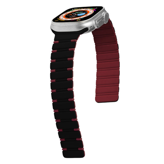 For Apple Watch SE 44mm Two-color Magnetic Silicone Watch Band(Black Wine Red) by bashfashion