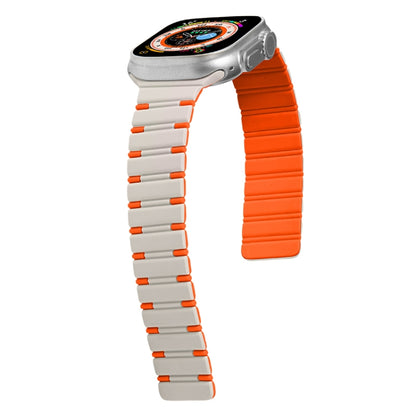 For Apple Watch Series 3 38mm Two-color Magnetic Silicone Watch Band(Starlight Orange) by bashfashion