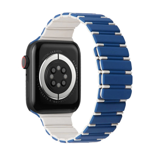 For Apple Watch Series 3 42mm Two-color Magnetic Silicone Watch Band(Dark Blue White) by bashfashion