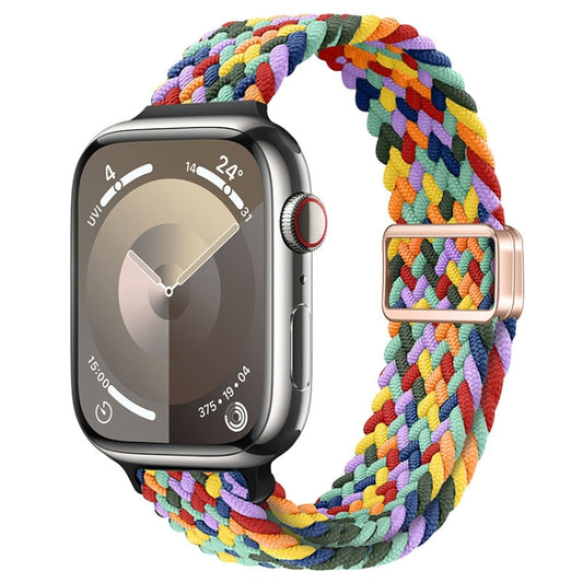 For Apple Watch SE 2023 40mm Slim Magnetic Buckle Nylon Braided Watch Band(W Pattern Colorful) by bashfashion