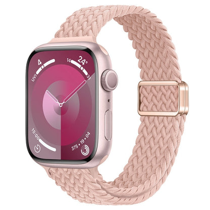 For Apple Watch SE 2023 40mm Slim Magnetic Buckle Nylon Braided Watch Band(Cream Pink Sand) by bashfashion