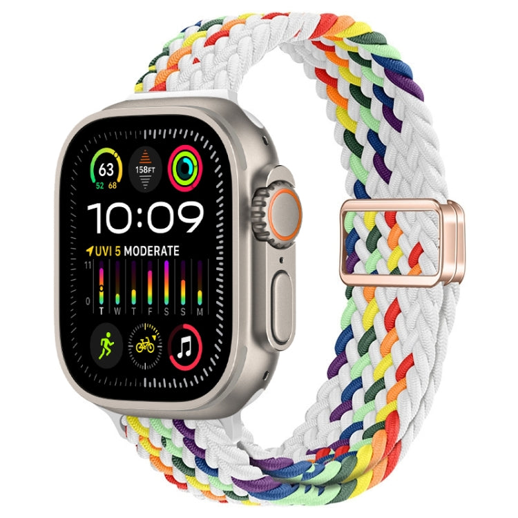 For Apple Watch Ultra 2 49mm Slim Magnetic Buckle Nylon Braided Watch Band(Z Pattern White Rainbow) by bashfashion