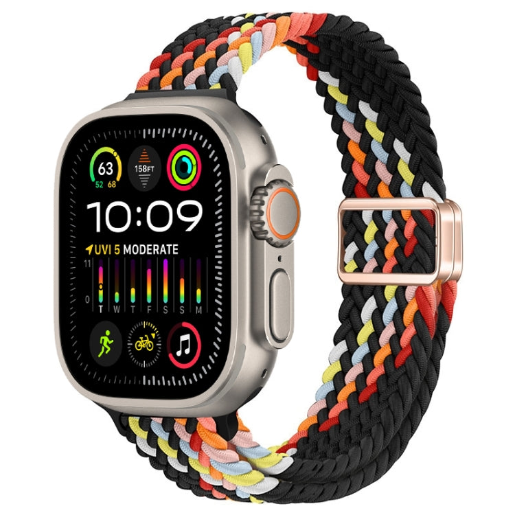 For Apple Watch Ultra 2 49mm Slim Magnetic Buckle Nylon Braided Watch Band(Z Pattern Black Rainbow) by bashfashion