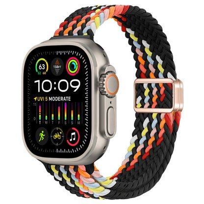 For Apple Watch Ultra 2 49mm Slim Magnetic Buckle Nylon Braided Watch Band(Z Pattern Black Rainbow) by bashfashion