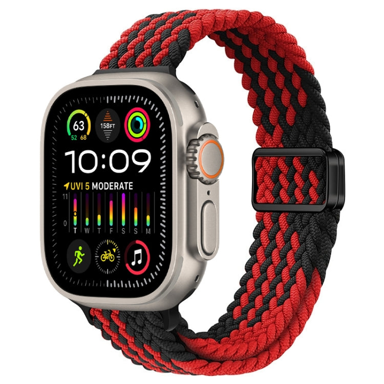 For Apple Watch Ultra 2 49mm Slim Magnetic Buckle Nylon Braided Watch Band(Z Pattern Black Red) by bashfashion