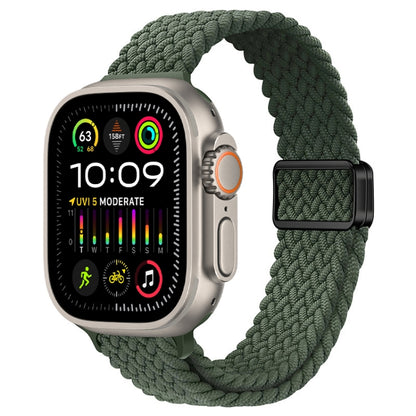 For Apple Watch Ultra 2 49mm Slim Magnetic Buckle Nylon Braided Watch Band(Dark Olive Green) by bashfashion