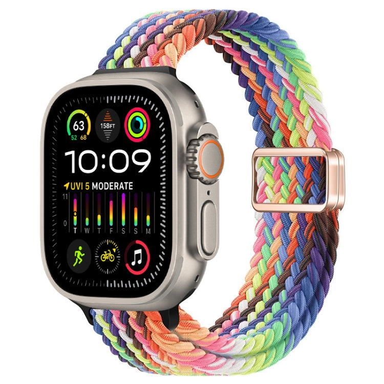 For Apple Watch Ultra 2 49mm Slim Magnetic Buckle Nylon Braided Watch Band(Radiant New Rainbow) by bashfashion