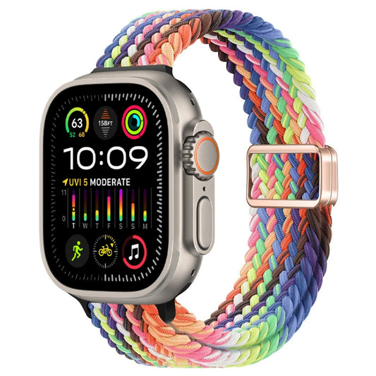 For Apple Watch Ultra 2 49mm Slim Magnetic Buckle Nylon Braided Watch Band(Radiant New Rainbow) by bashfashion