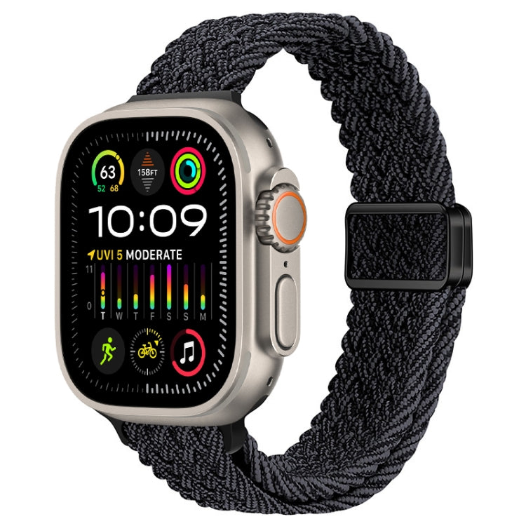 For Apple Watch Ultra 2 49mm Slim Magnetic Buckle Nylon Braided Watch Band(Black Grey) by bashfashion