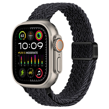 For Apple Watch Ultra 2 49mm Slim Magnetic Buckle Nylon Braided Watch Band(Black Grey) by bashfashion
