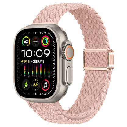 For Apple Watch Ultra 2 49mm Slim Magnetic Buckle Nylon Braided Watch Band(Cream Pink Sand) by bashfashion