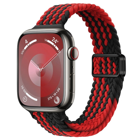 For Apple Watch Series 9 41mm Slim Magnetic Buckle Nylon Braided Watch Band(Z Pattern Black Red) by bashfashion