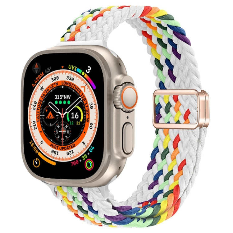 For Apple Watch Ultra 49mm Slim Magnetic Buckle Nylon Braided Watch Band(Z Pattern White Rainbow) by bashfashion