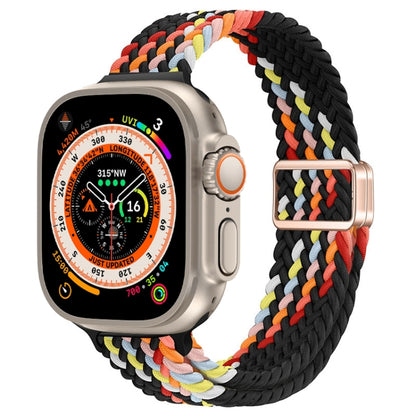 For Apple Watch Ultra 49mm Slim Magnetic Buckle Nylon Braided Watch Band(Z Pattern Black Rainbow) by bashfashion