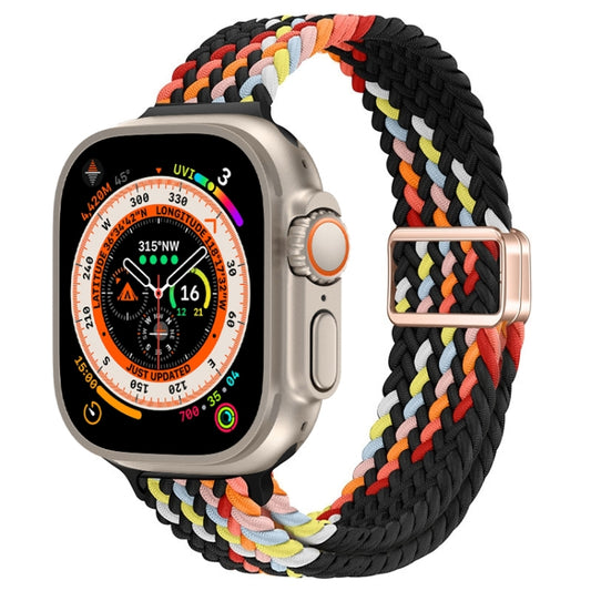 For Apple Watch Ultra 49mm Slim Magnetic Buckle Nylon Braided Watch Band(Z Pattern Black Rainbow) by bashfashion
