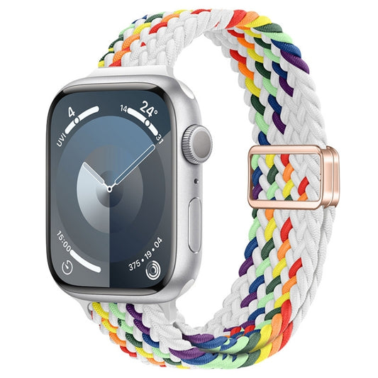 For Apple Watch Series 8 45mm Slim Magnetic Buckle Nylon Braided Watch Band(Z Pattern White Rainbow) by bashfashion