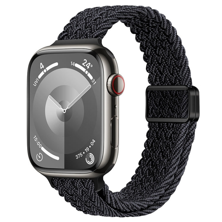 For Apple Watch Series 8 45mm Slim Magnetic Buckle Nylon Braided Watch Band(Black Grey) by bashfashion