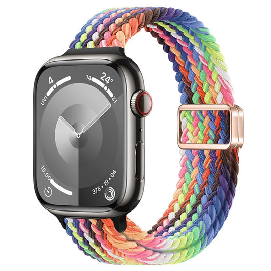 For Apple Watch SE 2022 40mm Slim Magnetic Buckle Nylon Braided Watch Band(Radiant New Rainbow) by bashfashion