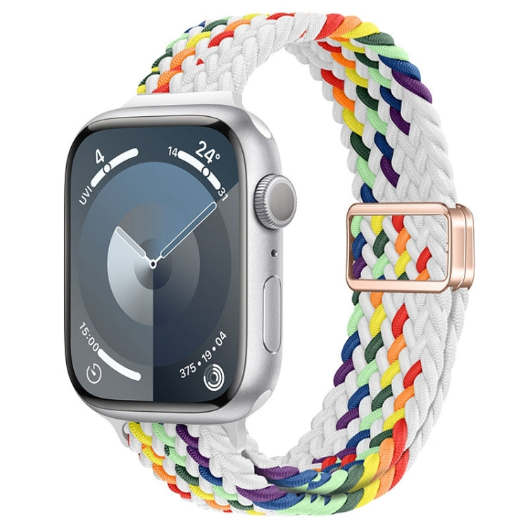 For Apple Watch Series 7 41mm Slim Magnetic Buckle Nylon Braided Watch Band(Z Pattern White Rainbow) by bashfashion