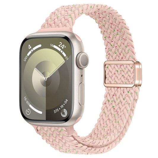 For Apple Watch Series 7 41mm Slim Magnetic Buckle Nylon Braided Watch Band(Starlight Pink) by bashfashion