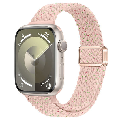 For Apple Watch Series 7 45mm Slim Magnetic Buckle Nylon Braided Watch Band(Starlight Pink) by bashfashion