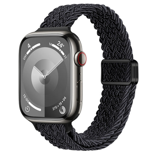 For Apple Watch Series 6 44mm Slim Magnetic Buckle Nylon Braided Watch Band(Black Grey) by bashfashion