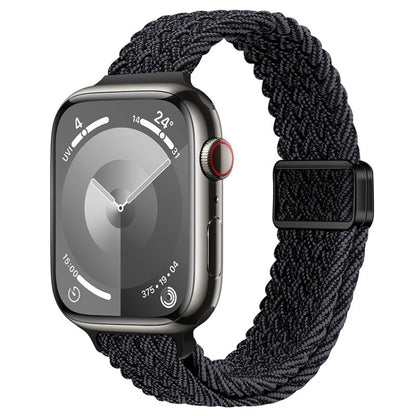For Apple Watch Series 4 40mm Slim Magnetic Buckle Nylon Braided Watch Band(Black Grey) by bashfashion