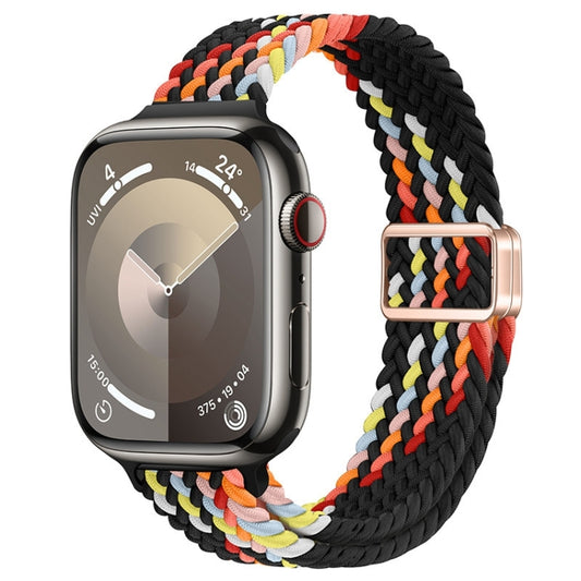 For Apple Watch Series 3 38mm Slim Magnetic Buckle Nylon Braided Watch Band(Z Pattern Black Rainbow) by bashfashion