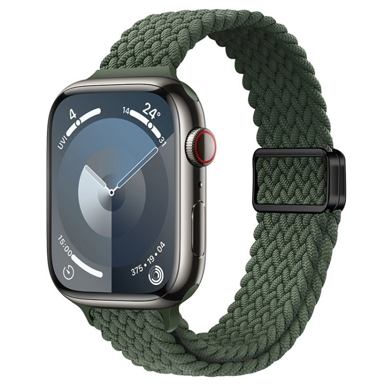 For Apple Watch Series 3 38mm Slim Magnetic Buckle Nylon Braided Watch Band(Dark Olive Green) by bashfashion