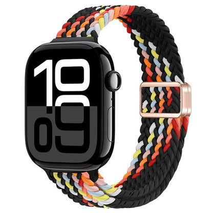 For Apple Watch Series 10 42mm Slim Magnetic Buckle Nylon Braided Watch Band(Z Pattern Black Rainbow) by bashfashion