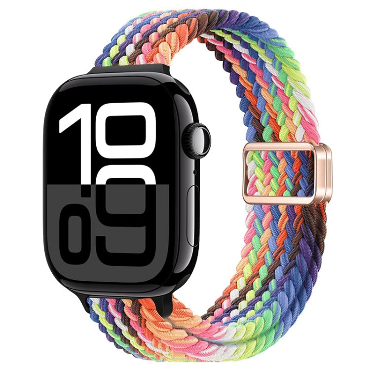 For Apple Watch Series 10 42mm Slim Magnetic Buckle Nylon Braided Watch Band(Radiant New Rainbow) by bashfashion