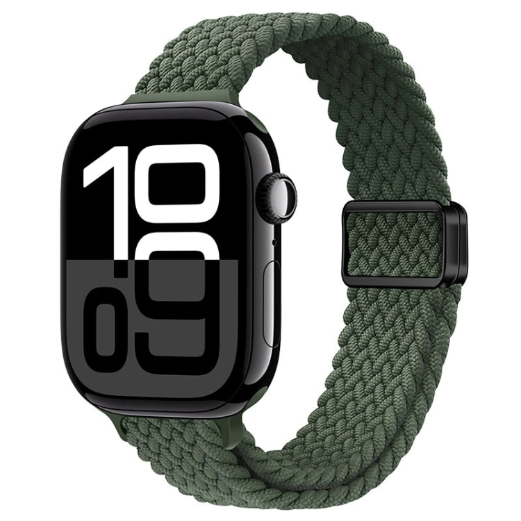 For Apple Watch Series 10 46mm Slim Magnetic Buckle Nylon Braided Watch Band(Dark Olive Green) by bashfashion