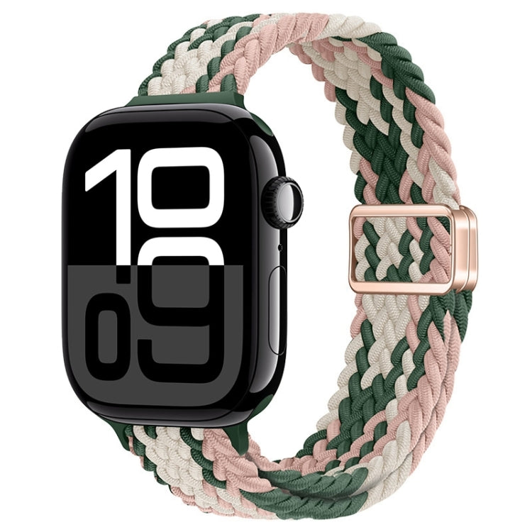 For Apple Watch Series 10 46mm Slim Magnetic Buckle Nylon Braided Watch Band(Pink Star Cactus) by bashfashion