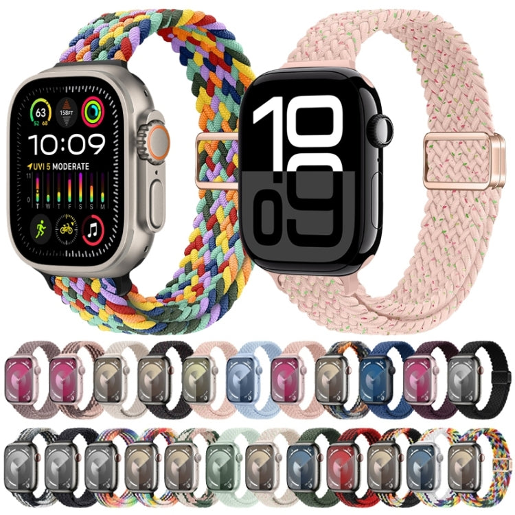 For Apple Watch Series 6 40mm Slim Magnetic Buckle Nylon Braided Watch Band(Z Pattern White Rainbow) by bashfashion