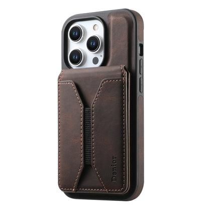For iPhone 15 Denior D17 Skin Feel MagSafe Detachable Card Slot Phone Case(Brown) by Denior